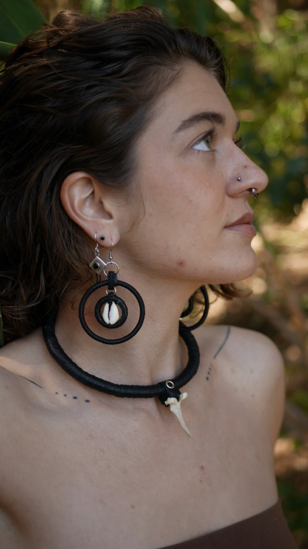 Cowry shell double hoops