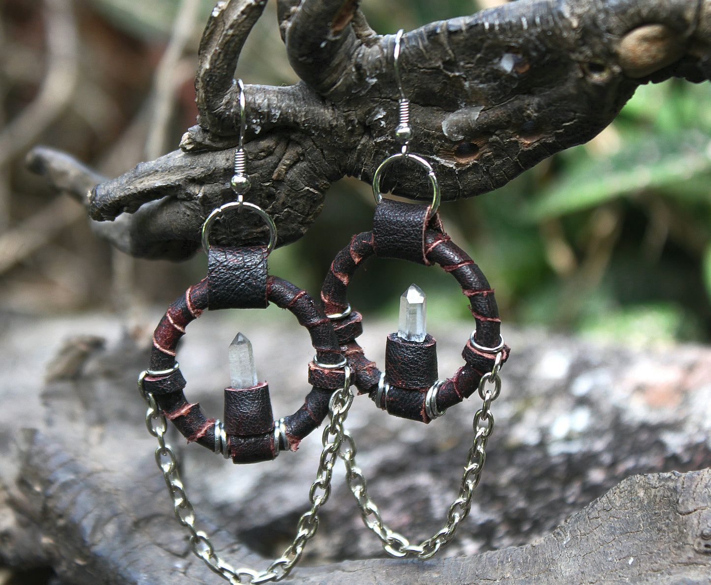 Earthbound quartz chain earrings