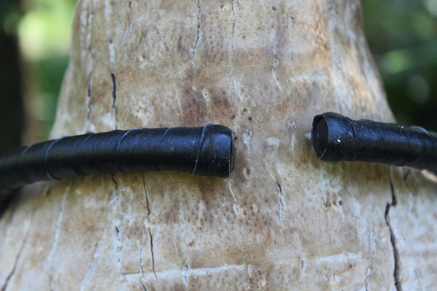 Black leather & smokey quartz neck ring