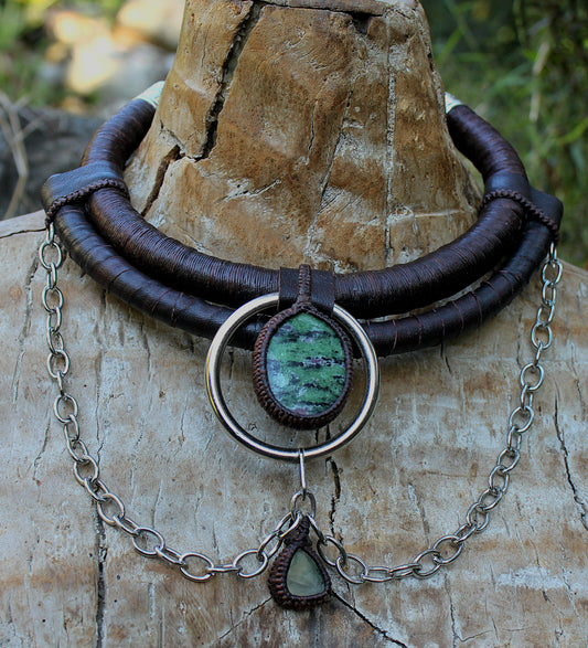 Ruby zoisite and uranium glass neck piece