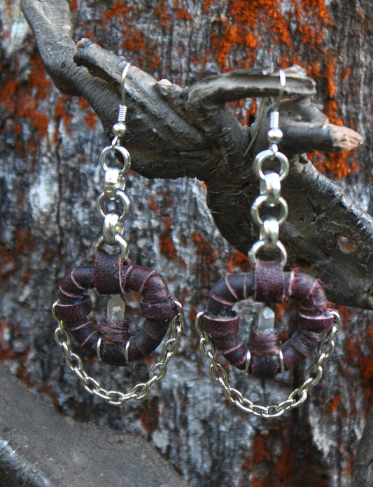 Earthy leather and quartz dangles