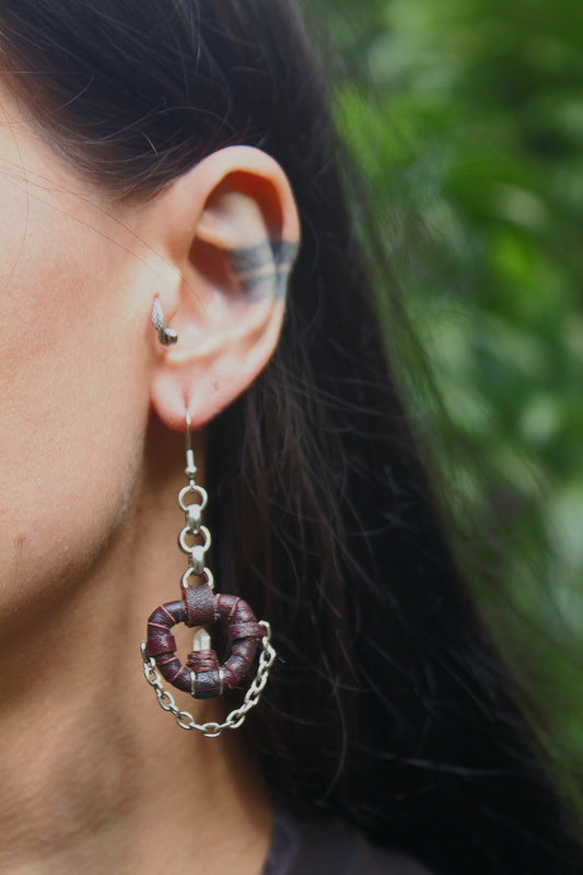 Earthy leather and quartz dangles