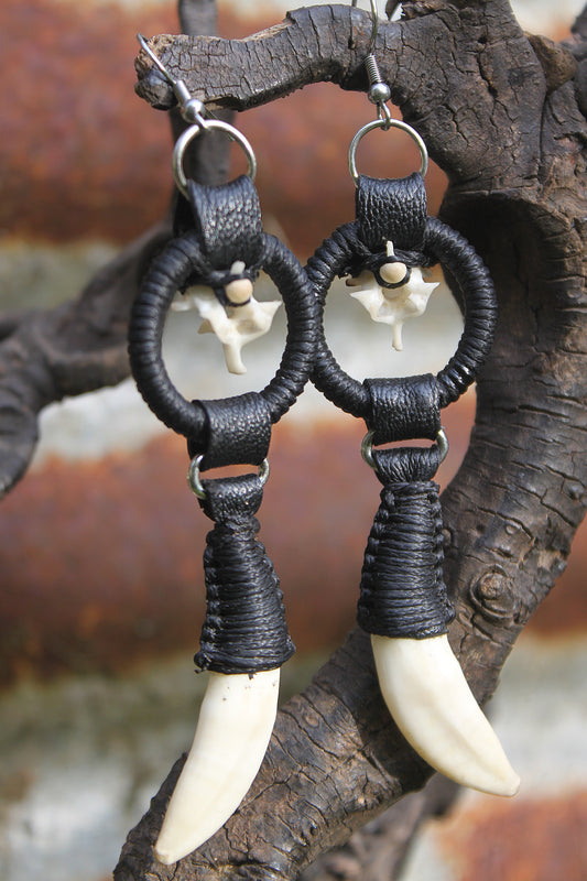 Fox fang & snake vertebrae earrings