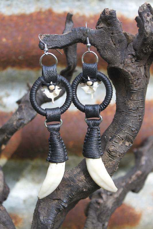 Fox fang & snake vertebrae earrings