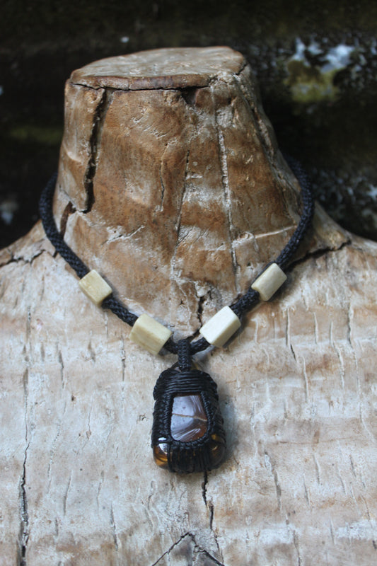 Tigers eye buffalo bone necklace