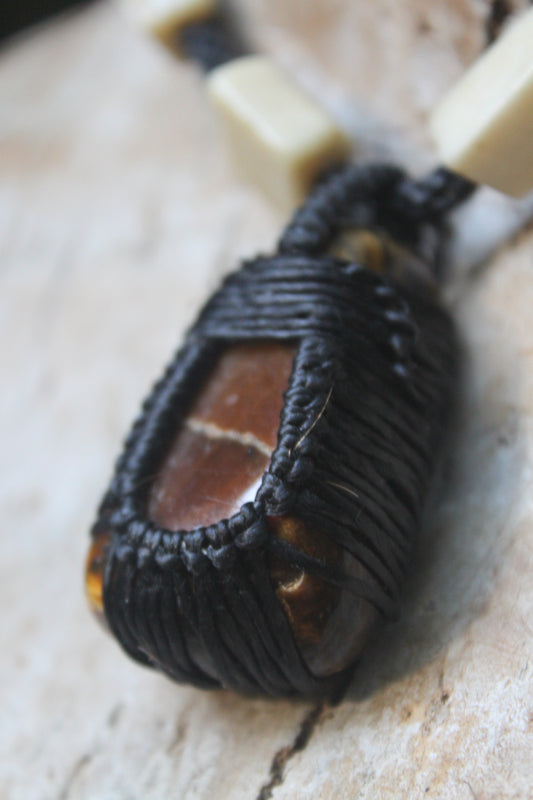 Tigers eye buffalo bone necklace