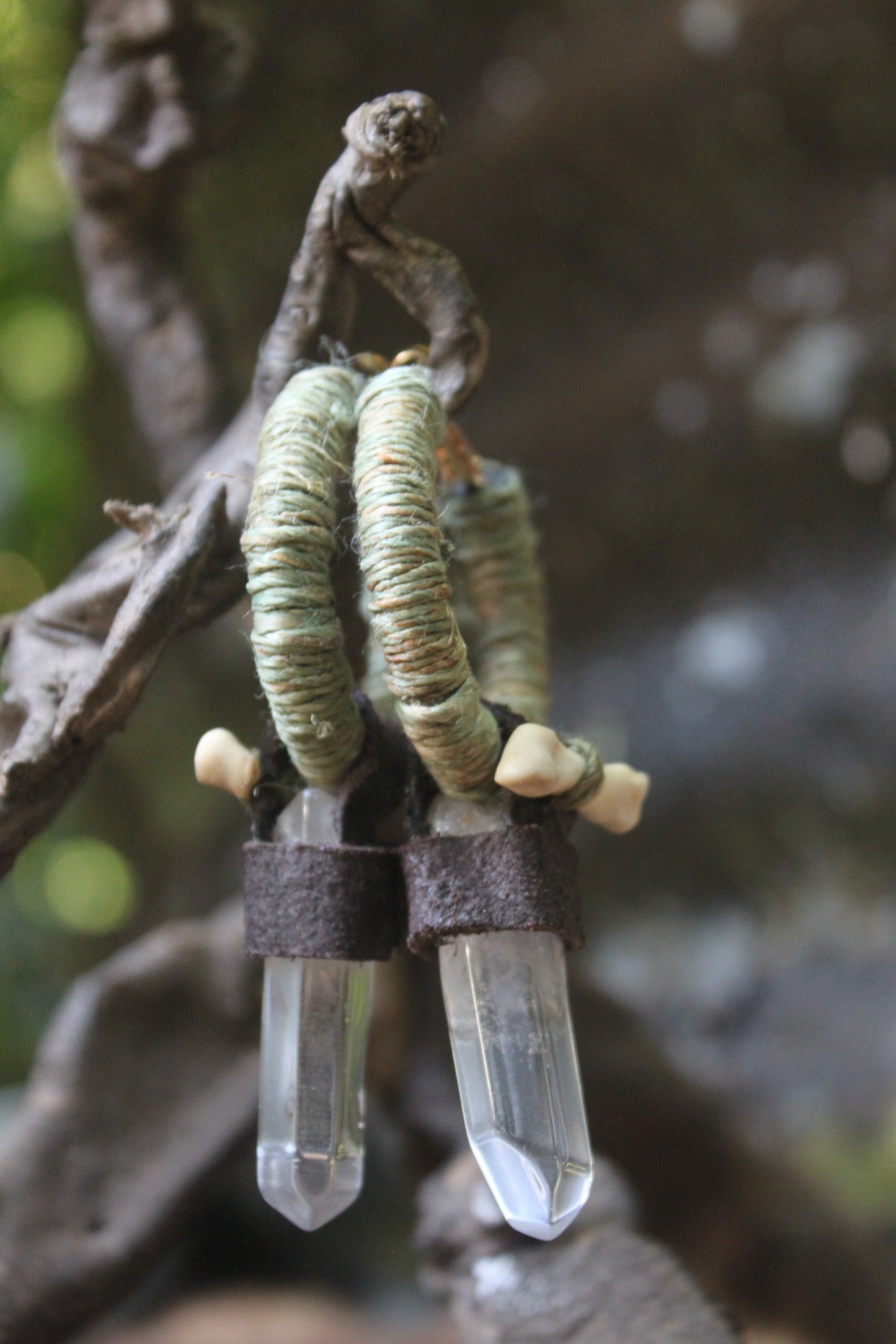 Hemp, quartz & bone hoops