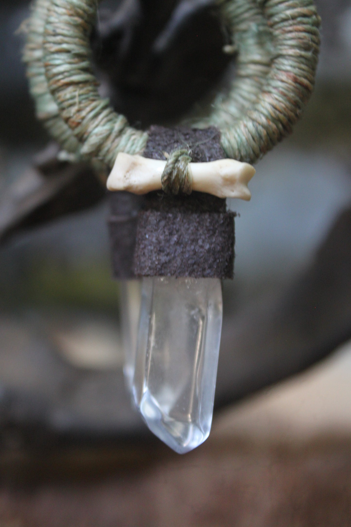 Hemp, quartz & bone hoops