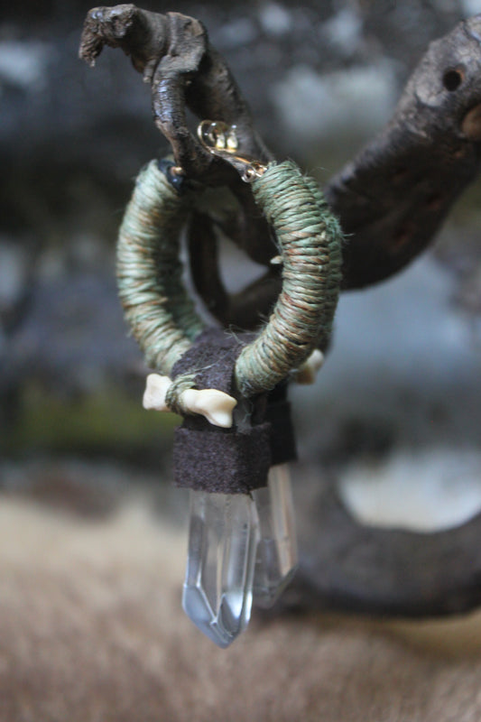 Hemp, quartz & bone hoops