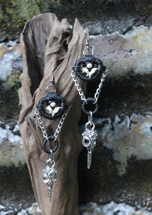 Raven skull snake dangles