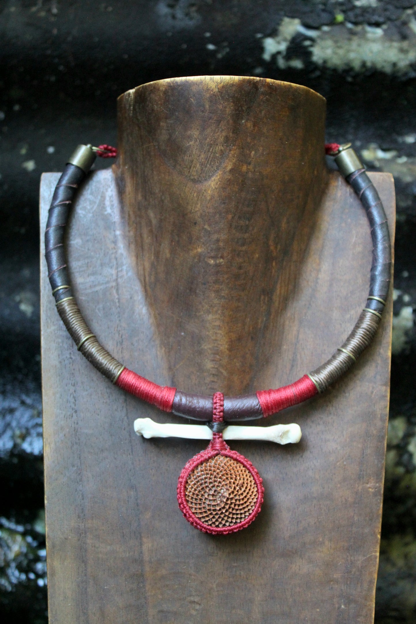 Protea & bone neck ring