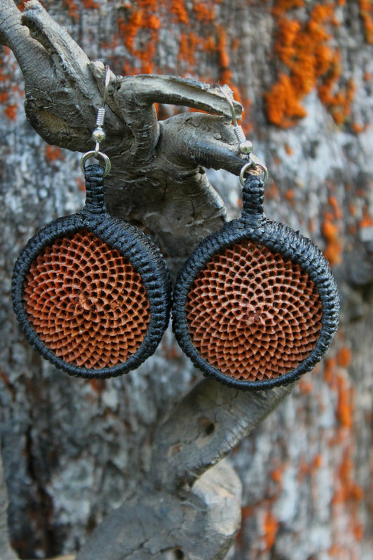 black macrame protea earrings