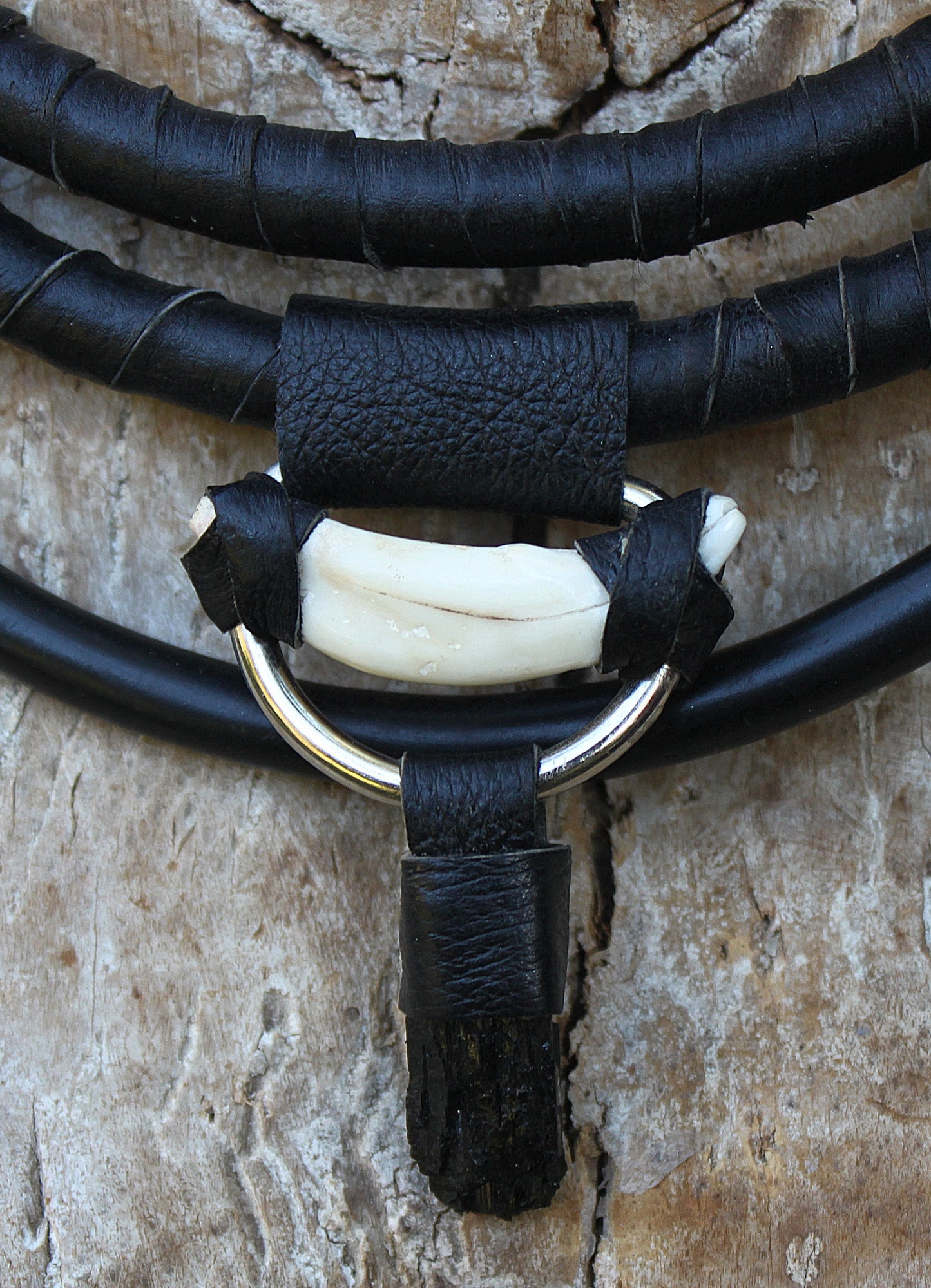 Black tourmaline and boar tooth neck piece