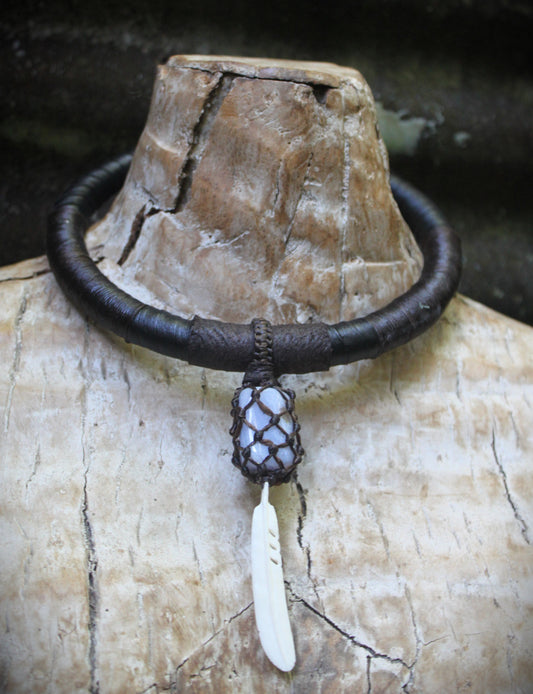 Earthy blue agate neck ring