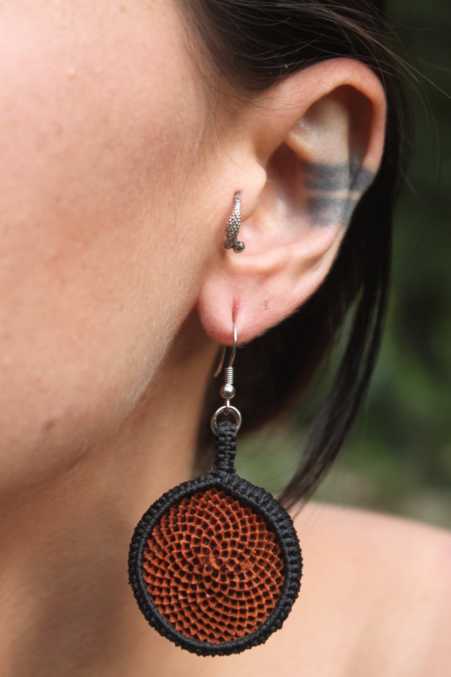 black macrame protea earrings