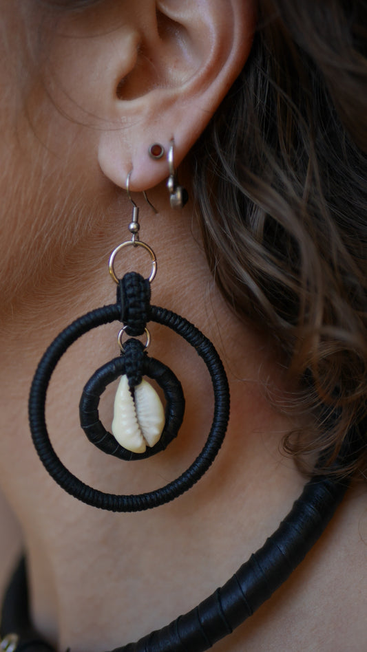 Cowry shell double hoops