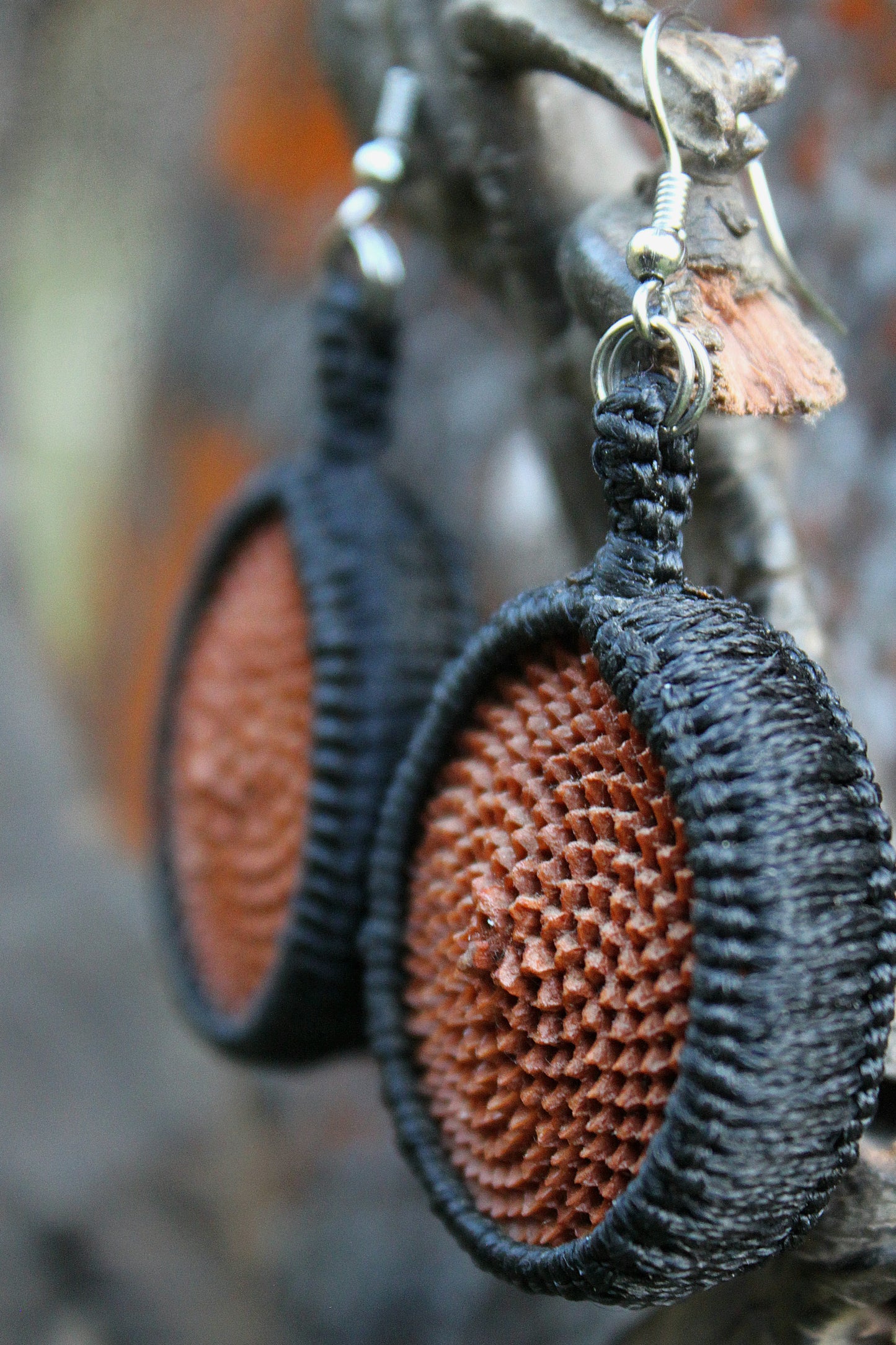 black macrame protea earrings