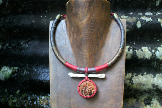 Protea & bone neck ring