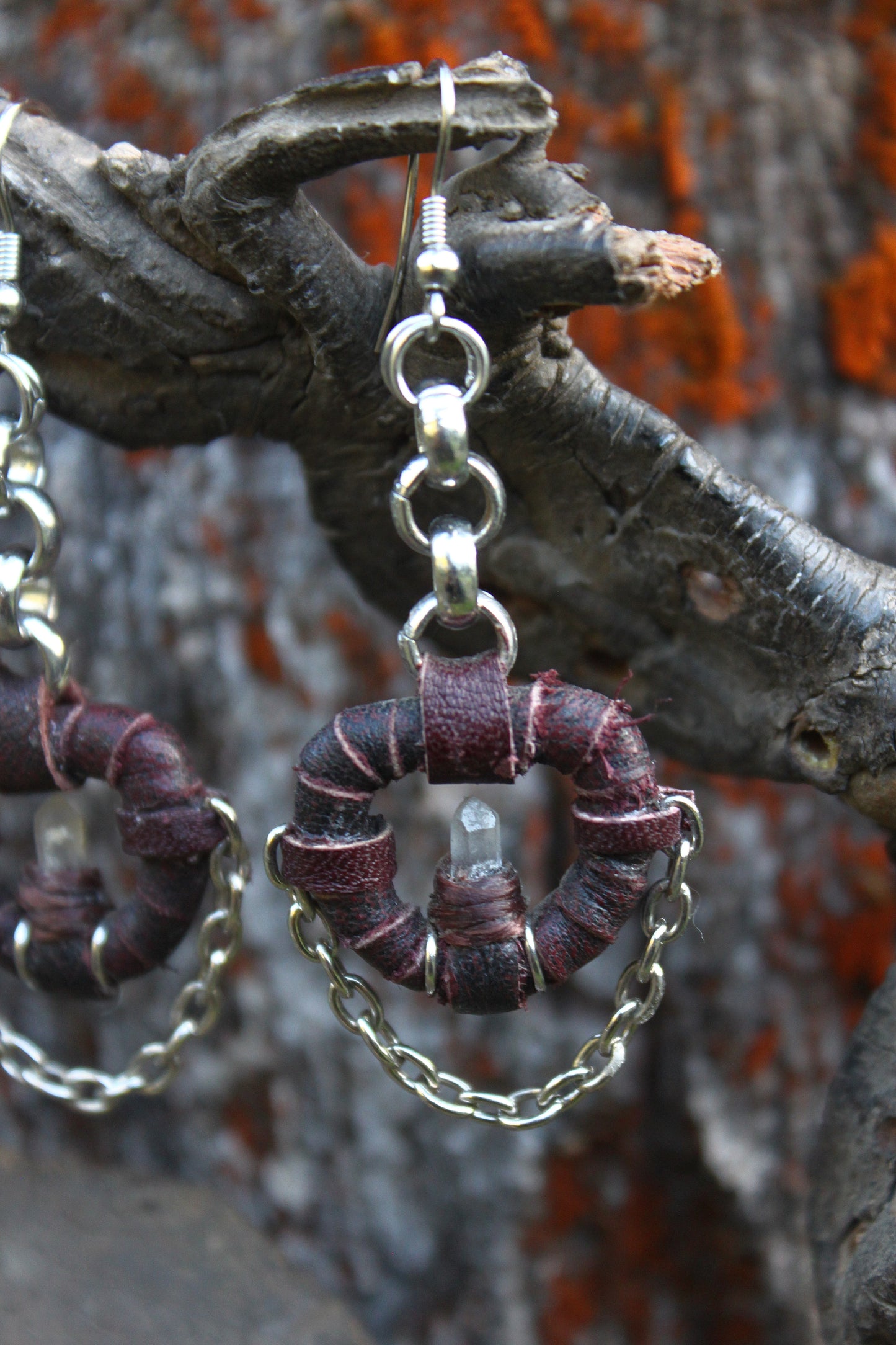 Earthy leather and quartz dangles
