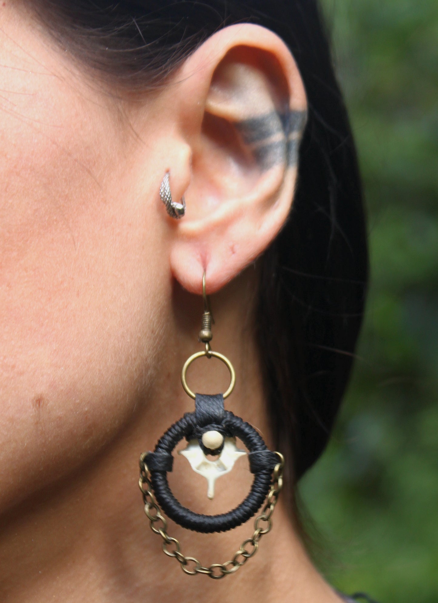 Serpent and brass earrings