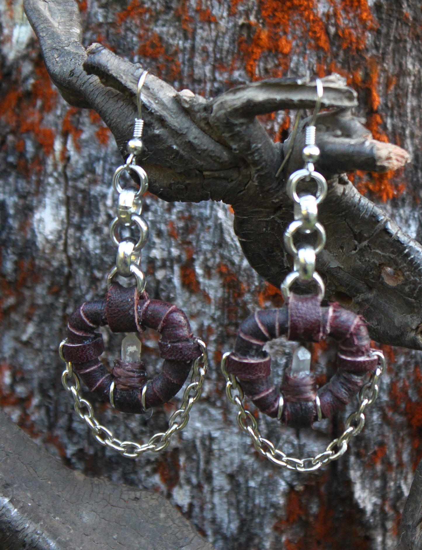 Earthy leather and quartz dangles